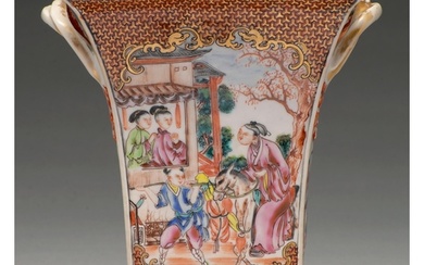A Chinese famille rose bulb pot, c1780, of flared square sha...