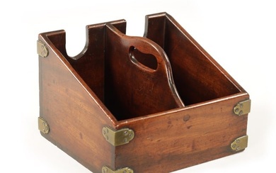 A GEORGE III BOUND MAHOGANY DOUBLE WINE BOTTLE CARRIER
