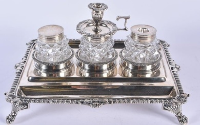 A GEORGE III SILVER DESK STAND. Weighable silver 1142 grams. 27 cm x 20 cm.
