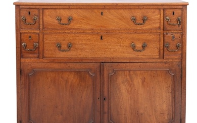 A George III mahogany chest, late 18th century; with an arra...