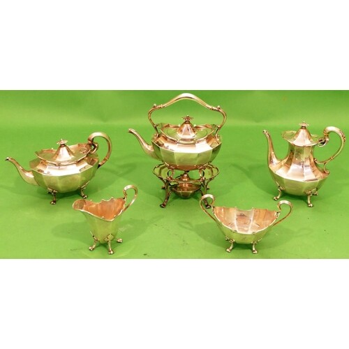 A George V Scottish Silver 5 Piece Octagonal Shaped Tea and ...