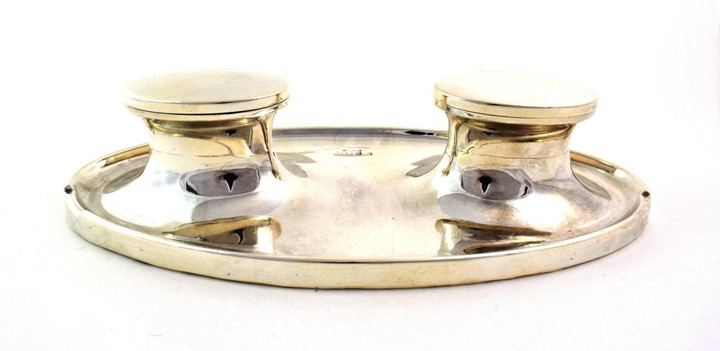 A George V Silver Double-Capstan Inkwell, by A. and J....