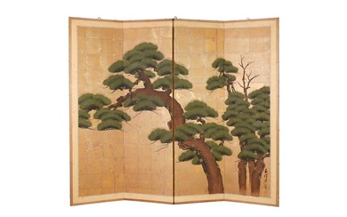 A JAPANESE FOUR-PANEL FOLDING SCREEN, BYŌBU
