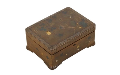 A JAPANESE INLAID BRONZE BOX AND COVER.