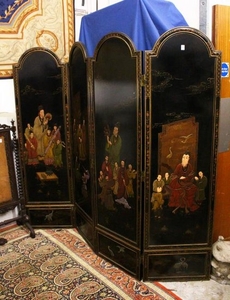 A LARGE CHINESE FOUR FOLD SCREEN.5ft 9ins high.