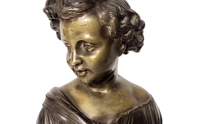 A LATE 19TH CENTURY FRENCH PATINATED BRONZE BUST OF L’AMOUR,...