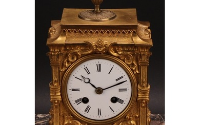 A Louis XVI Revival gilt bronze mantel clock, 8cm circular e...