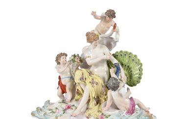 A MEISSEN PORCELAIN ALLEGORICAL GROUP 'TRIUMPH OF JUNO', LATE 19TH CENTURY