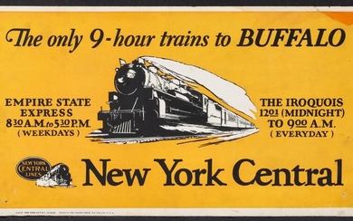 A NEW YORK CENTRAL 9-HOUR TRAINS TROLLEY SIGN
