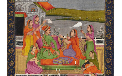 A PAINTING OF A PRINCE WITH MAIDENS INDIA, PROVINCIAL MUGHAL, SECOND HALF OF THE 18TH CENTURY