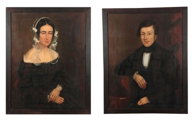 A PAIR OF 19TH CENTURY OIL ON CANVAS PORTRAITS OF