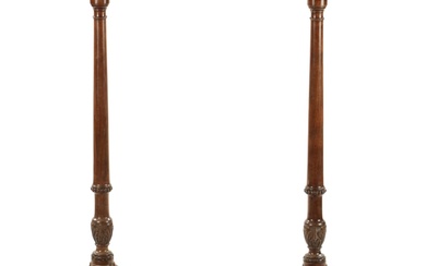 A PAIR OF GEORGE III MAHOGANY CHIPPENDALE STYLE TORCHERES...