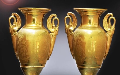 A Pair of 19th C. Russian Gilt Ground Porcelain Vase