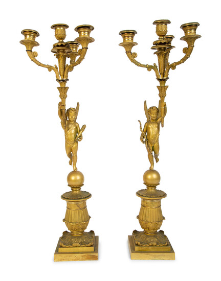 A Pair of Louis XVI Style Gilt Bronze Figural Candelabra