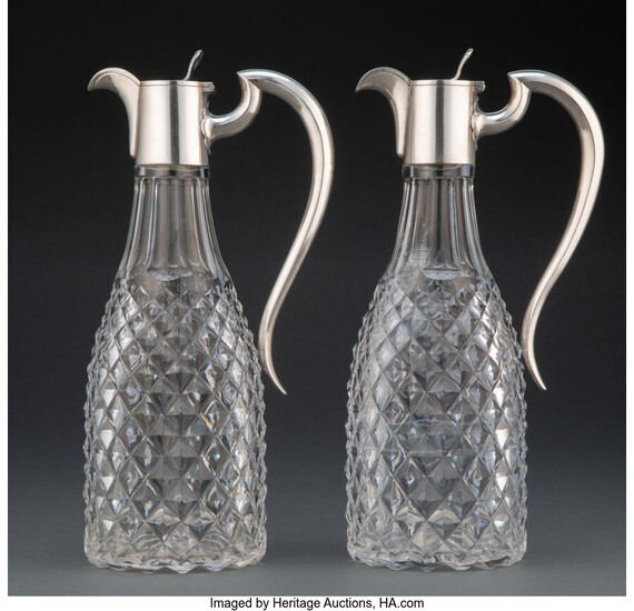 A Pair of Russian Partial-Gilt Silver and Glass Claret Jugs (1898-1914)