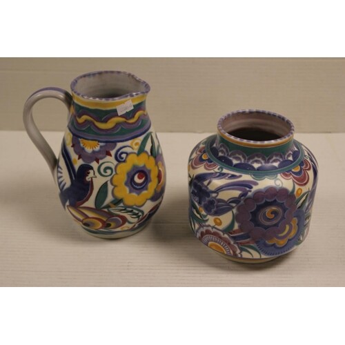 A Poole Pottery (CSA) pink body blue bird vase and a similar...