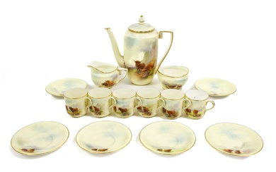 A Royal Worcester Porcelain Coffee Service, by Harry Stinton, 1933,...