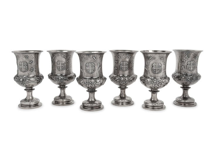 A Set of Six English Silver Wine Goblets