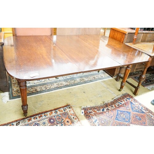 A Victorian mahogany extending dining table, length 174cm ex...