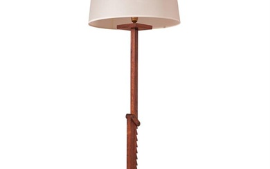 A WALNUT AND OAK ADJUSTABLE FLOOR LAMP, FRENCH