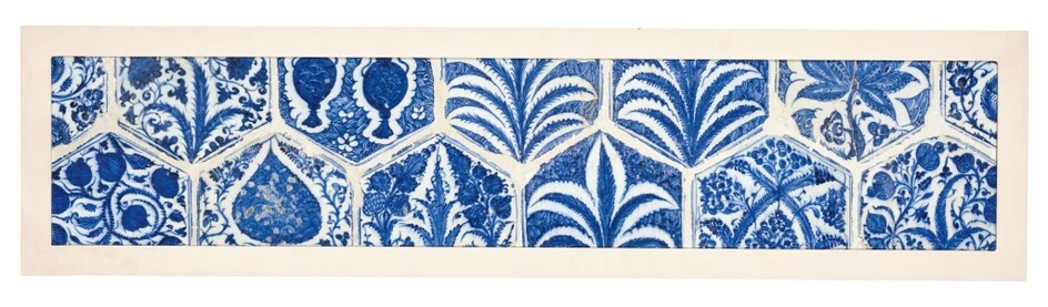 A blue and white Mamluk pottery tile panel, Syria, 15th century