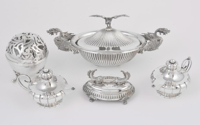 A collection of silver coloured items