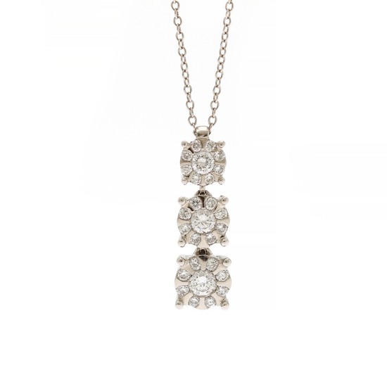 A diamond necklace with a pendant set with numerous brilliant-cut diamonds totalling app. 0.54 ct., mounted in 18k white gold.