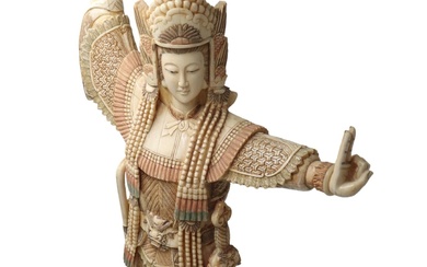 A huge and impressive Chinese polychrome, bone carved sculpture of Mu Guiying