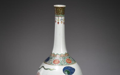 A large Chinese Famille Verte 'Buddhist lions' bottle vase