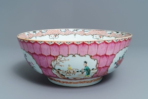A large Chinese famille rose 'lotus' bowl with man…