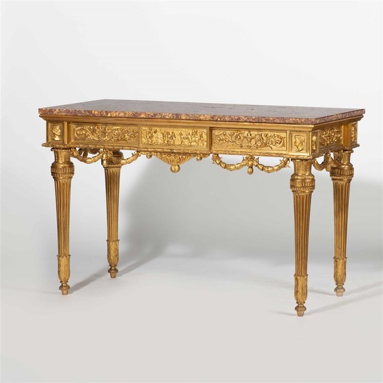 A large Louis XVI-style giltwood and gesso console...