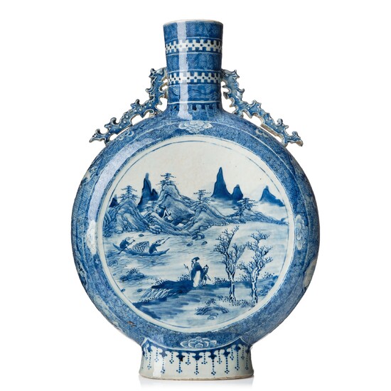 A large blue and white moonflask, Qing dynasty, 19th Century.
