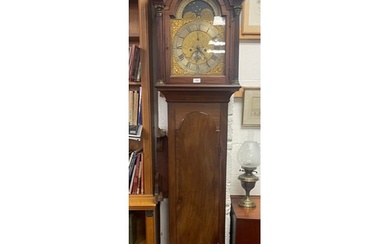 A mahogany cased grandfather clock, the steel dial with arab...