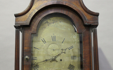A mid-19th century mahogany longcase clock with eight day movement striking on a bell, the brass bre