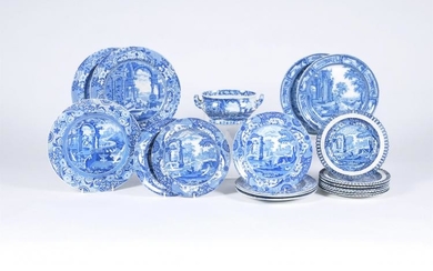 A miscellaneous selection of Spode and other manufacturers blue and white printed pearlware with classical subjects