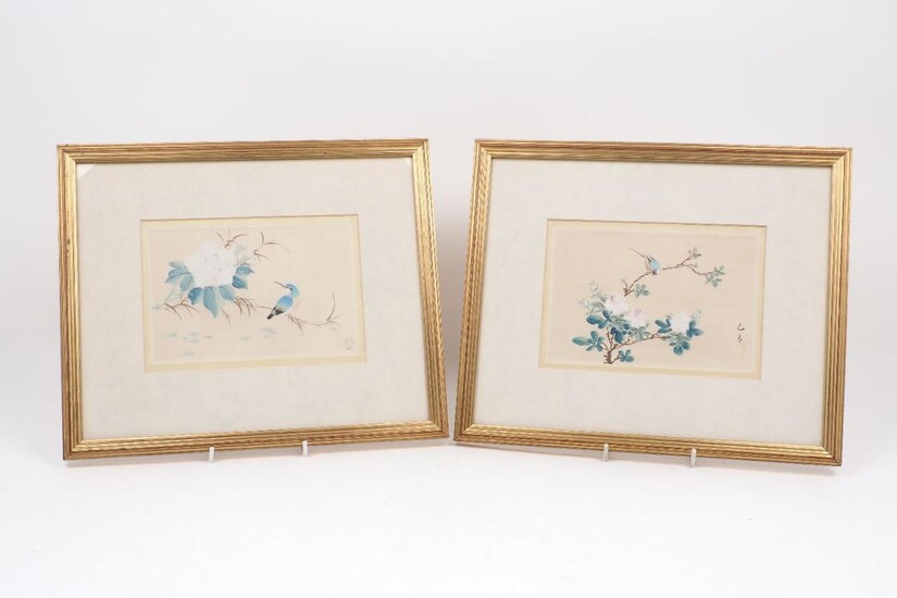 A pair of Chinese paintings, of rectangular form, each designed...