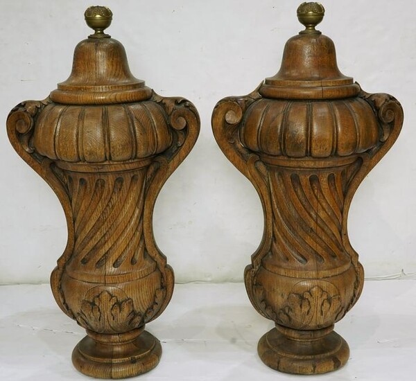 A pair of Classical style oak baluster ornaments
