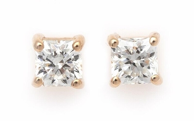 NOT SOLD. A pair of diamond ear studs each set with a fancy-cut diamond weighing a total of app. 1.00 ct., mounted in 14k rose gold. (2) – Bruun Rasmussen Auctioneers of Fine Art