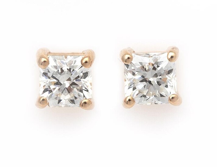 NOT SOLD. A pair of diamond ear studs each set with a fancy-cut diamond weighing a total of app. 1.00 ct., mounted in 14k rose gold. (2) – Bruun Rasmussen Auctioneers of Fine Art