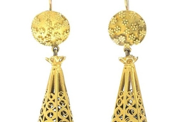 A pair of openwork drop earrings.Length 4.1cms. 6.8gms....