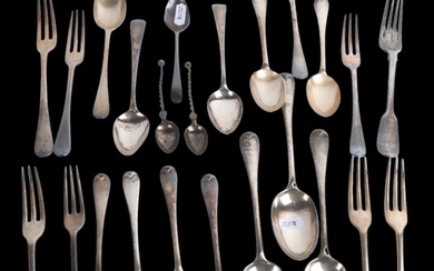 A quantity of 19th century silver flatware, mostly London 18...