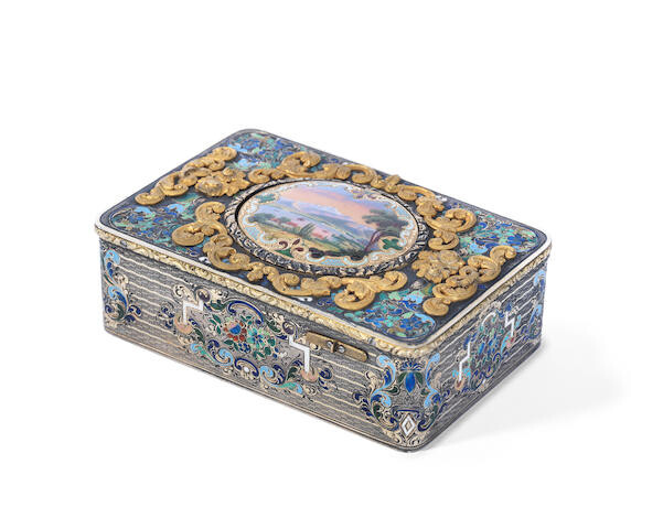 A rare Charles Bruguier silver, parcel gilt and champlevé-enamel fusee singing bird box, Swiss, circa 1840