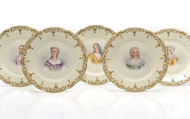 A set of five Sevres-style porcelain cabinet plates