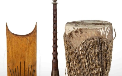 AFRICAN AND CHINESE MUSICAL INSTRUMENTS, LOT OF THREE