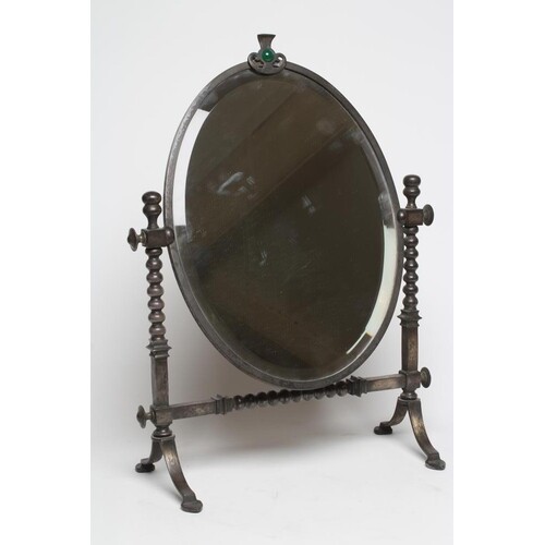 AN ARTS AND CRAFTS SILVERED STEEL FRAMED TOILET MIRROR, the ...