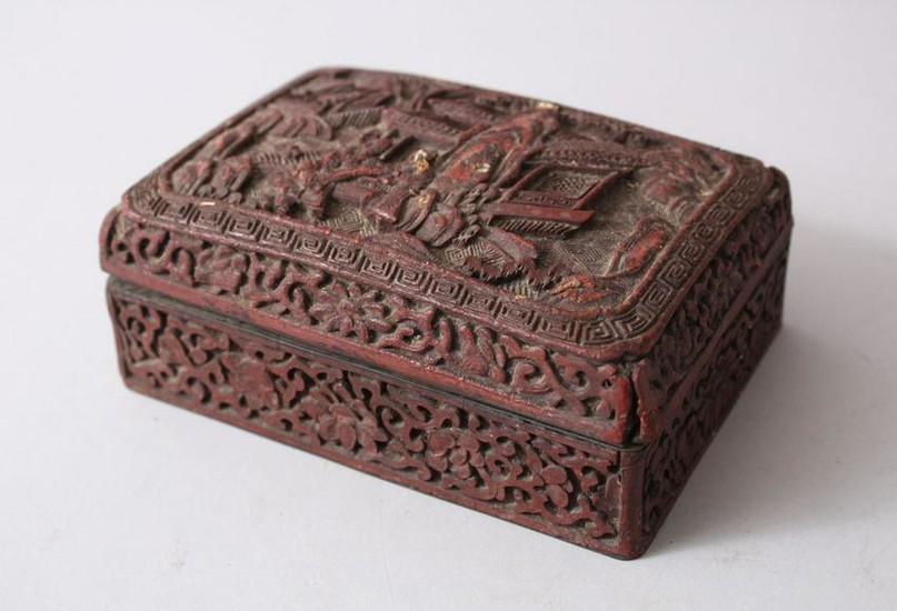 AN EARLY 20TH CENTURY CHINESE CINNABAR LACQUER LIDDED