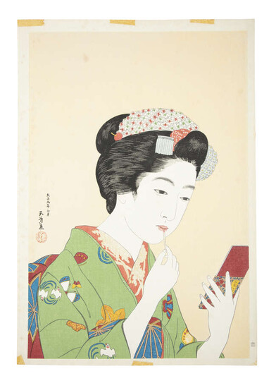 After HASHIGUCHI GOYO 橋口五葉 (Japan, 1880-1921) Applying lipstick...