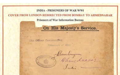 Ahmednagar. 1914 (Nov 30) Stampless printed P.O.W envelope t...