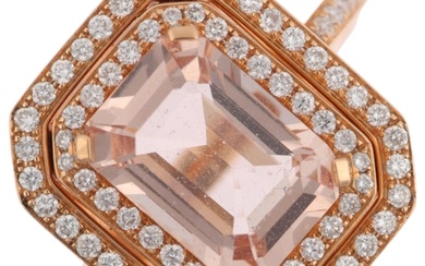 An 18ct gold morganite and diamond rectangular cluster panel...