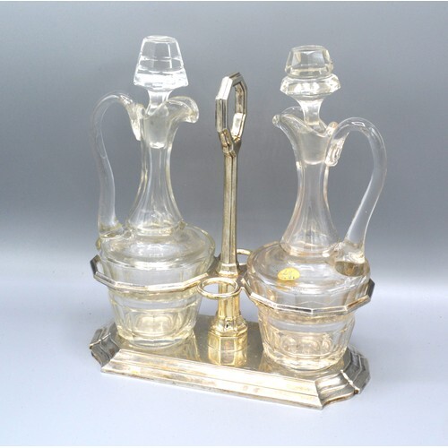 An 800 Mark Silver and Cut Glass Vinegar and Oil Stand with ...